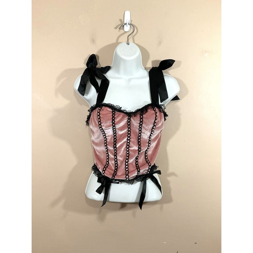 Romwe Womens Velvet Corset S Pink Black Vamp Goth Dark Romantic Coquette